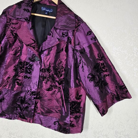 Susan Graver Patchwork Satin Burnout Velvet Jacket sz 2X Purple Black Cocktail - Picture 8 of 16